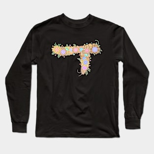 "ㅜ" Floral Letter Hangeul Long Sleeve T-Shirt